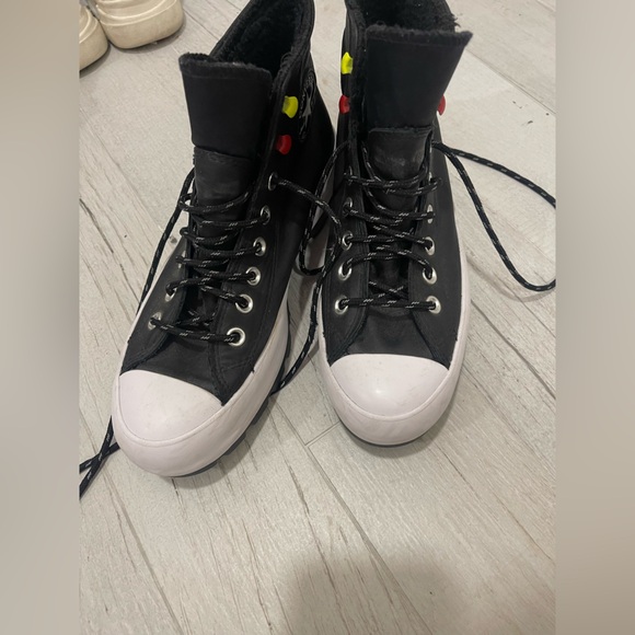 Converse Black and White leather High-Tops with Yellow and red Accent!Beautiful - Picture 12 of 14